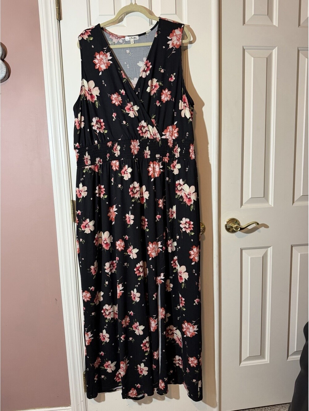 Nine Britton Floral Maxi Dress Plus Size 3X Black Smocked Waist Boho